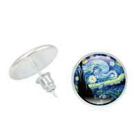 10 Pairs Van Gogh Painting Stud Earrings The Starry Night Ear Studs Van Gogh Sunflowers Round Jewelry Glass Dome Earrings