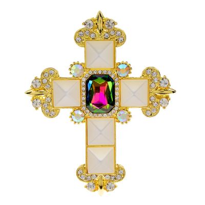 CINDY XIANG Rhinestone Cross Brooches For Women Baroque Style 2 Colors Available Royal Pin Coat Jewelry Winter Accessories
