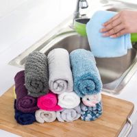 25x25CM Fiber Kitchen Cleaning Dish Towel/Pure Color Soft Bamboo Fiber Dish Cloth /Kitchen Household Scouring Pad Washing Rags/Home Cleaning Tools Random Color