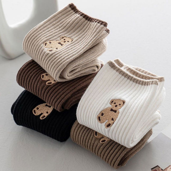 ถุงเท้าถุงเท้าปักลายญี่ปุ่นสำหรับเด็กผู้หญิง-ถุงเท้าผู้หญิงลายหมีตลกน่ารักถุงเท้าสีเดียวกันตลอดญี่ปุ่น
