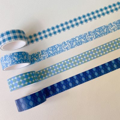 【LZ】❅℗  Ins fragmento azul rhombic treliça washi fita de vedação adesivo papelaria caderno marca máscara fita decorativa 3m rasgo capaz