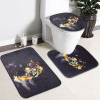 【In-Stock】 Ingco mall อุปกรณ์ห้องน้ำ3ชิ้นห้องอาบน้ำ Bath Tiger Bath Room Floor Mat + Pedestal Rug + Toilet Seat Cover