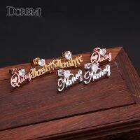 DOREMI 3A Heart Zircon Name Earring Personalized Custom Name Earrings Women Customize Initial Cursive Nameplate Stud Earring