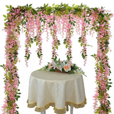 [AYIQ Flower Shop] Wisteria ดอกไม้ประดิษฐ์เถาแต่งงานพวงมาลัยโค้งตกแต่งฉากหลังหวายท้ายดอกไม้ Faux ไม้เลื้อยผนังพืชปลอมใบไม้
