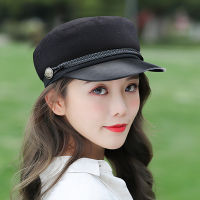 Womens Hat Flat Cap Military Spring Autumn Linen Leather Octagonal Beret Cap Solid Color Flat Top Trucker Captain Hats Female