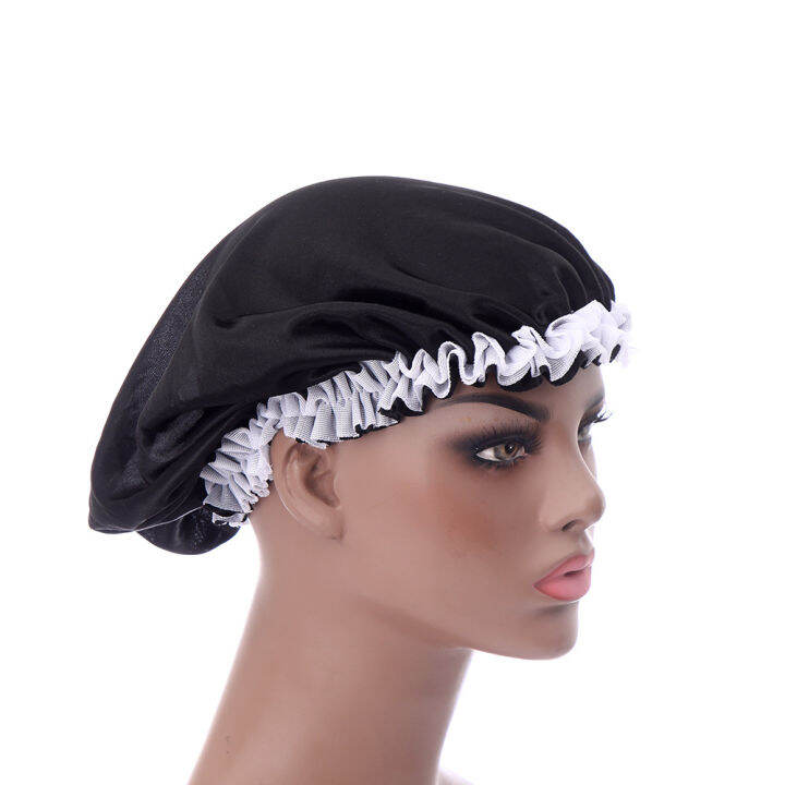 new-fshion-women-satin-night-sleep-cap-hair-bonnet-hat-silk-head-cover-wide-elastic-band