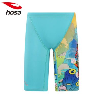 Swimming Gear Hosa Hosa childrens swimming trunks boys high elasticity medium and large childrens five-point professional training comfortable competition swimsuit