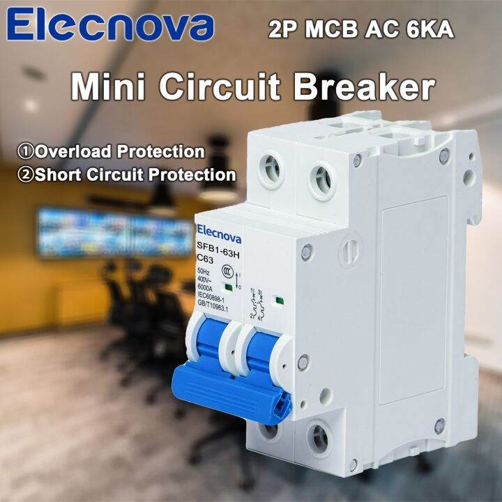 2P MCB AC Miniature Circuit Breaker SFB1-63H C 400V 6KA 50/60Hz 6/10/16 ...