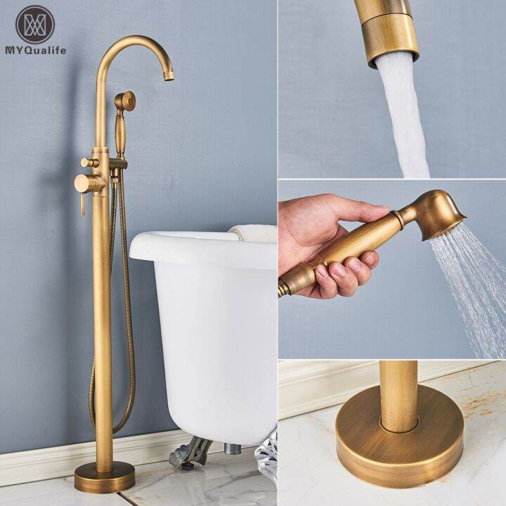 Floor Mounted Chrome Bath Tub Faucet Clawfoot Free Standing Bath Mixer Tap With Handshower 1260