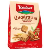 Loacker Quadratini Multigrain Hazelnut 220g. Free shipping  ล็อคเกอร์เวเฟอร์ ควอดราตินี มัลติเกรนผสมธัญพืชสอดไส้ครีมเฮเซลนัต 220กรัม ส่งฟรี