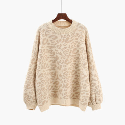 Retro Leopard Print Women Sweater Set O Neck Pullover Jumper Top Knitted Elastic Waist Shorts 2 Pcs Set Winter Pullover