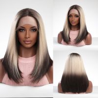 BLONDE UNICORN Lace Front Blonde Brown Synthetic Short Bob Wig Daily Party Cosplay For Black White Women Heat Resistant Wig  Hair Extensions Pads