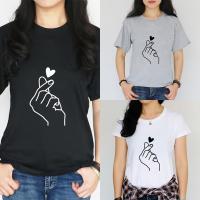 QianXing Shop Fesyen Wanita Musim Panas Kasual T-Shirt Cinta Isyarat Bercetak Lengan Pendek Tee Tops