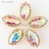 Gold bottom horse eye shape AB color faltback Glass Crystal buttonsew on loose rhinestones diy/Clothing accessories