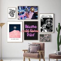 Vintage 70s Inspired Disco Ball Print Baby Pink Aesthetic Funny Retro Posters Prints Canvas Painting Bar Wall Art Decor Cuadros