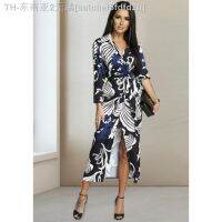 【hot】☂⊕⊕  2023 Size Floral Up Mid Waist Cardigan Printed Slit Hem V-Neck Dresses