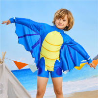 Boys Swimwear Toddlers Swimsuit Bat Sleeve UV Sun Protect with Hat Kids One Piece Baby Children Bathing Suits Clothing Beachwear