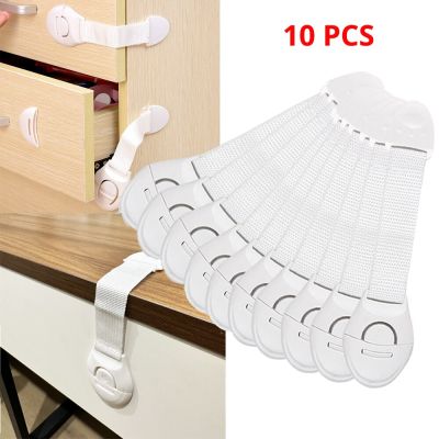 10pcs White Kids Safety Cabinet Lock Baby Proof Security Protector Drawer Door Cabinet Lock Plastic Door Lock Adhesives Tape