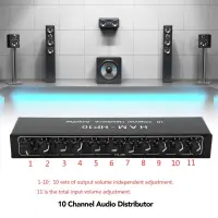 10 Channel Headpone Magnifier Audio Distributor อินเทอร์เฟซ 3.5 มม 100-240V พร้อมสายเคเบิลสำหรับการใช้งานบนเวที