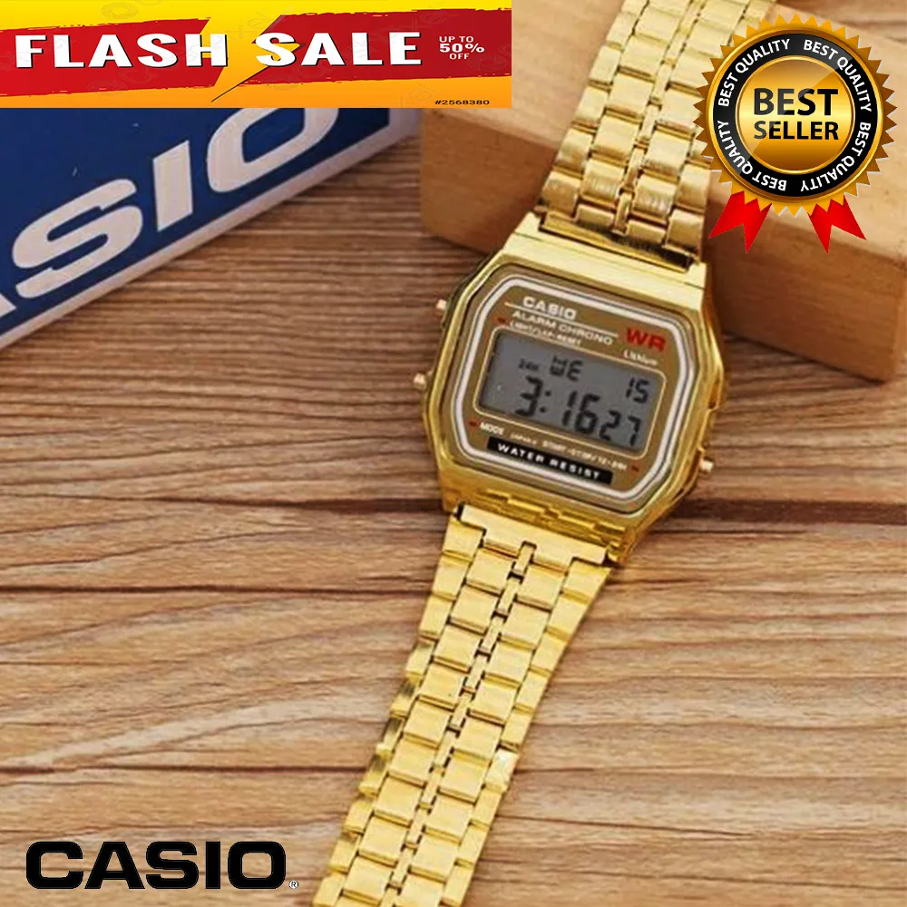 Casio Vintage A159W Digital All Gold Classic Stainless Steel Strap Watch  for Women | Lazada PH