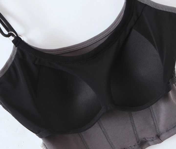 f-3150-เสื้อครอปทรงคอร์เซ็ท-ผ้าร่อง-สไตล์ฝรั่ง-สายเดี่ยวcorset