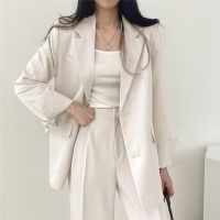 COD SDFERTGRTYTYUYU Plus Size S-3XL Women Blazer Jacket Pants Set Slim Loose Spring Autumn Fashion Casual Elegant Business Office Work Suit Outwear Chic Black Khaki Beige Pink Coffee