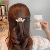 【CW】2021 New Headdress Pearl Flower Spring Clip Multilayer Bow Hairpin Double Butterfly Net Red Clip Hairpin