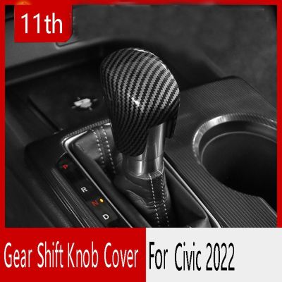 npuh Black Carbon Fiber Car Gear Shift Knob Cover Trim Gear Head Cover for Honda Civic 2022