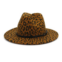 FS Beige Leopard Print Wool Felt Fedora Hats Unisex Wide Brim Jazz Cap Men Women Trilby Panama Cowboy Hats Camel Army Green