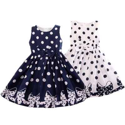 [NNJXD]Girls Princess Sleeveless Dress Polka Dot Bow Cotton Party Birthday Kids Clothing