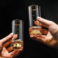 Household Jinshan Liquor Cup High-grade Graduated Glass Cup 100ml Two Taels Gold Leaf Spirits Cup Small Wine Set