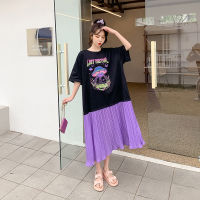 2021NYFS 2021 Korean New Loose Cartoon print Woman Dress Vestidos Robe Elbise Fashion Patchwork Chiffon Hem Summer Dress