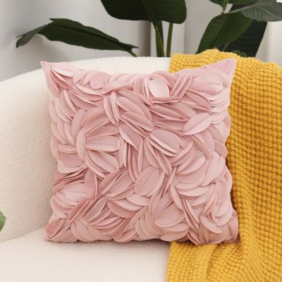 Solid Color Handmade Patchwork Cushion Cover Velvet 3D Leaves Throw Pillow Covers Living Room Sofa Bedroom Cushion Cover