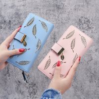 【Lanse store】Women Wallet PU Leather Purse Female Long Gold Hollow Leaves Pouch Handbag Coin Card Holder Clutch Money Bag