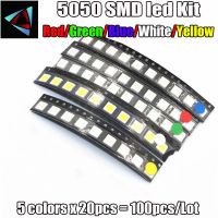 【♘COD Free Cas♘】 gai7077036036 100ชิ้น5สี * 20ชิ้น Smd/Smt 5050 Led สีแดงสีเหลืองสีเขียวสีฟ้าสีขาวแต่ละ20ชิ้นชิป Plcc-6-3ไฟส่องสว่างแสงสูง