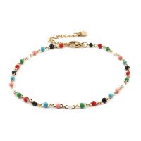 2021 Stainless Steel Link Cable Chain Anklet For Women Gold Color Enamel Women Anklet For Party Jewelry 23cm(9 quot;) long 1 Piece