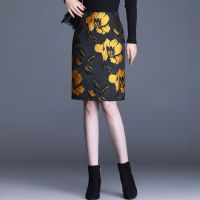 Jacquard Embroidery Bodycon Skirt For Women High Waisted Spring Autumn Elegant Chic Slim Casual Knee-Length Pencil Skirts