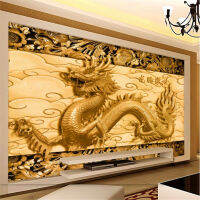 3D Stereoscopic Embossed Golden Chinese Dragon Photo Mural Wallpapers for Ho Restaurant Living Room Wall Papers Home Decor