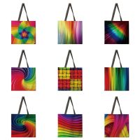 Rainbow pattern printed handbag Women 39;s casual handbag Women 39;s shoulder bag Foldable shopping bag Beach bag handbag