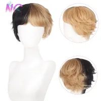 Short Curly Synthetic Good Quality Wig Man With Bangs Cosplay Male Anime Wig Black White Gold Natural Hair