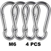 M6สแตนเลส Carabiner สปริง Snap Hook-304สแตนเลสคลิปหนักชุด4