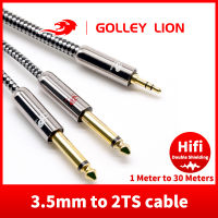 GOLLEY LION สายเคเบิ้ลโมโนเสียหายได้3.5มม. 1/8 TRS เป็นคู่ขนาด6.35มม. 1/4 TS อะแดปเตอร์สายสเตอริโอแยก Y ใช้ได้กับโทรศัพท์การ์ดเสียงคอมพิวเตอร์เครื่องเล่น CD ลำโพงมัลติมีเดียระบบสเตอริโอในบ้าน