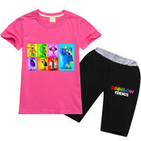 เสื้อยืดลาย Rainbow Friends สำหรับฤดูใบไม้ร่วงและเด็กหญิงเด็กชายชุดกางเกงขาสั้นเด็กผ้าฝ้ายแขนสั้นใช้ได้ทั้งชายและหญิง0000