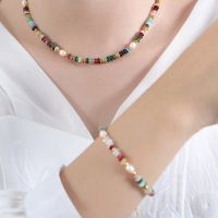 Amaiyllis Bohemian Dopamine Colorful Natural Stone Beaded Freshwater Pearls Niche Vintage Temperament Necklace Bracelet Set