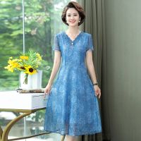 【YF】 2022 New Summer Middle Aaged Women Mother Short Sleeve Midi Dress Female Fashion Loose 4xl Dresses Vestitos