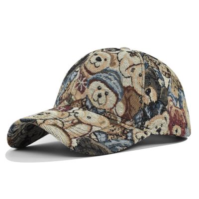 หมวกเบสบอลหมีน่ารักใหม่ฤดูใบไม้ผลิหมวกกันแดดพิมพ์ลายสุนัขหมวกแฟชั่นวินเทจฮิปฮอปวัยรุ่นชายและหญิง