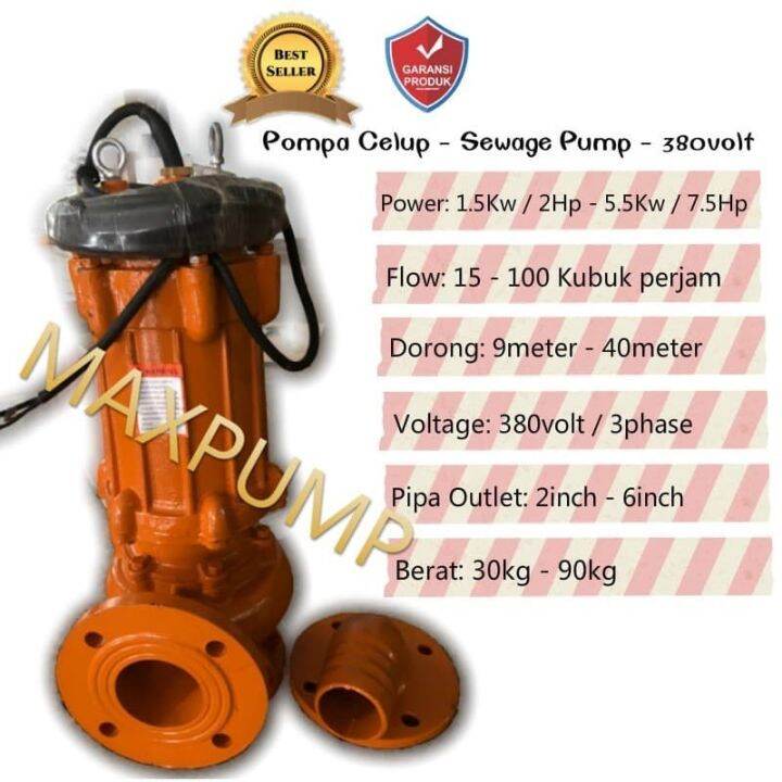 MAXPUMP Pompa celup Air Kotor 150WQ130-15-11 Sewage Pump 11kw 15HP pipa ...