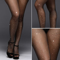 【CW】Bling Diamond Fishnet Pantyhose ฤดูร้อนผู้หญิงเซ็กซี่ Hollow เงาสุทธิ Tights หญิง Slim สีขาว Rhinestone ตาข่ายบางถุงน่องไนลอน