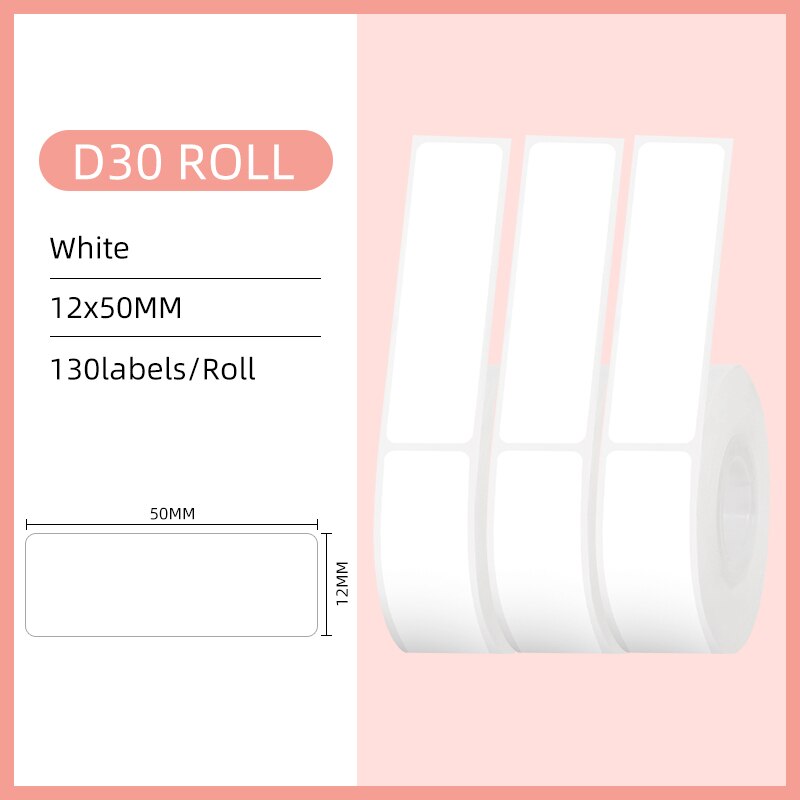 1/2 X 5/4 Phomemo White Adhesive Label Tape for D30 Thermal Printer White 12 X 50mm 3 Roll Labeling Tapes Phomemo Thermal Printer Paper,130pcs/Roll