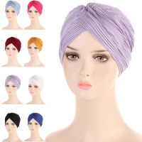 Muslim Women Cross Ruffle Chemo Sleep Turban Hijab Bonnet Headwear Scarf Beanie Cap Hat for Cancer Patient Hair Loss Accessories